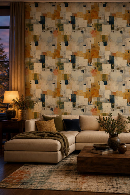 Abstract Geometric Wallpaper Rectangles Removable Modern Collage Wall Double Roll