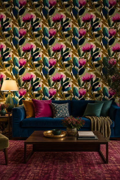 Abstract Floral Wallpaper Botanical Leaves Modern Boho Decorative Mural