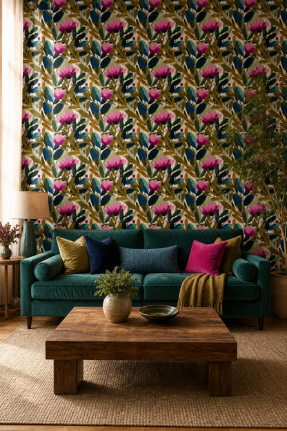 Abstract Floral Wallpaper Botanical Leaves Modern Boho Decorative Mural