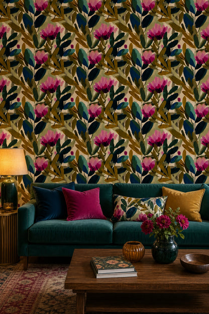 Abstract Floral Wallpaper Botanical Leaves Modern Boho Decorative Mural