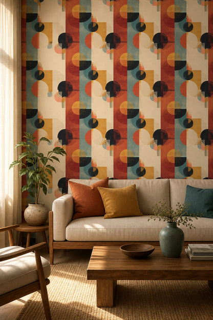 Mid Century Modern Wallpaper Geometric Abstract Removable Wall Decor