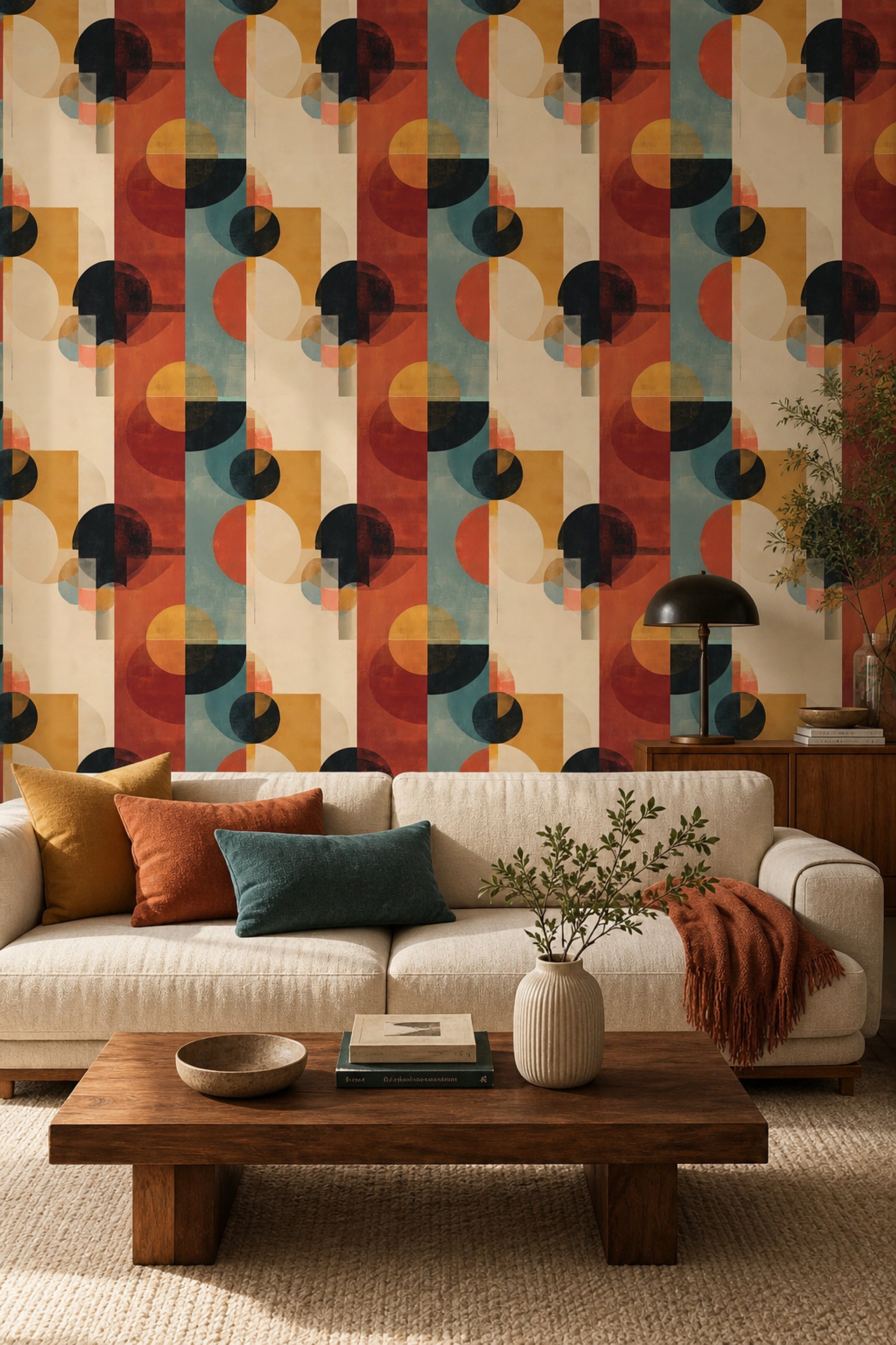 Mid Century Modern Wallpaper Geometric Abstract Removable Wall Decor