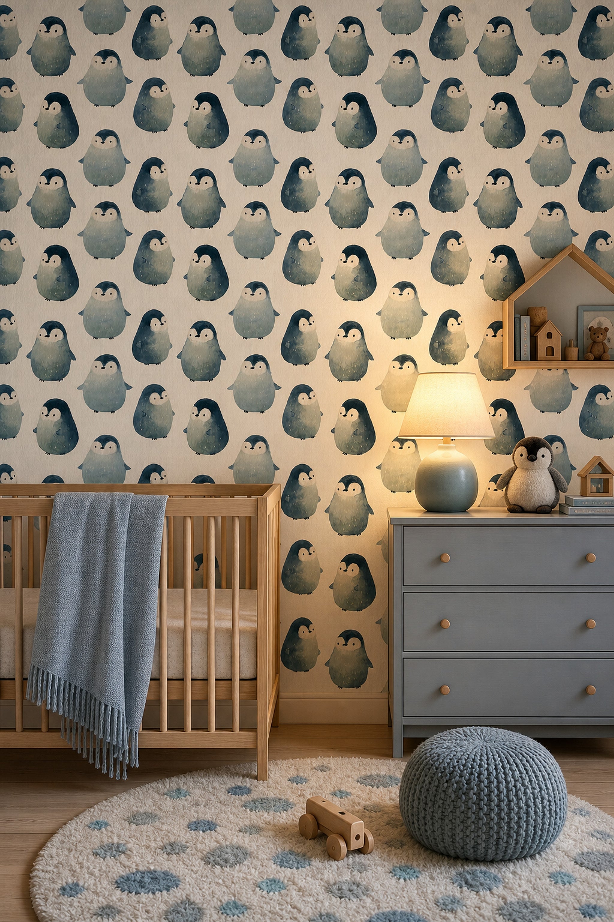 Watercolor Penguins Wallpaper Animal Pattern Removable Cute Nursery Wall Double Roll