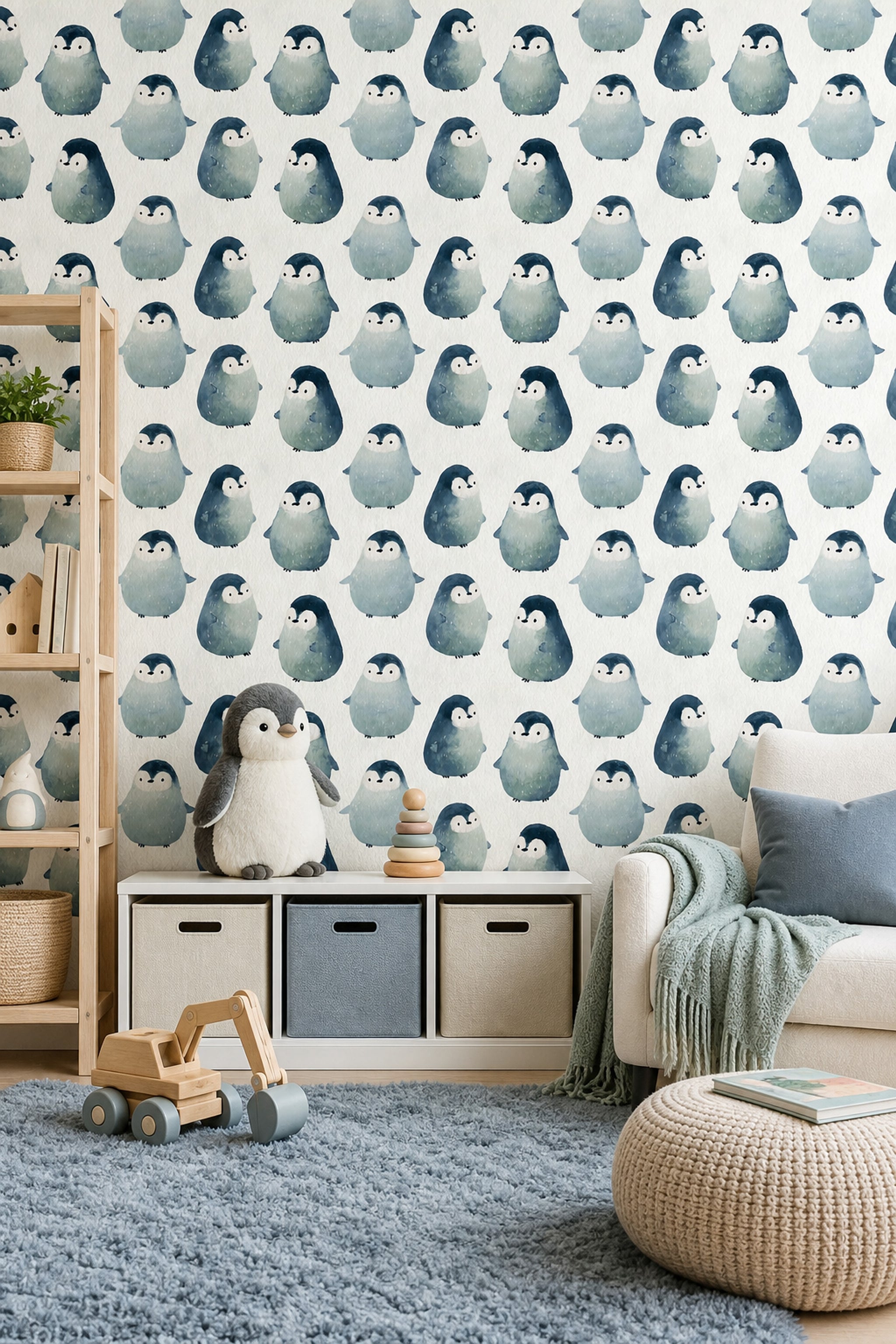 Watercolor Penguins Wallpaper Animal Pattern Removable Cute Nursery Wall Double Roll