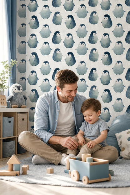 Watercolor Penguins Wallpaper Animal Pattern Removable Cute Nursery Wall Double Roll