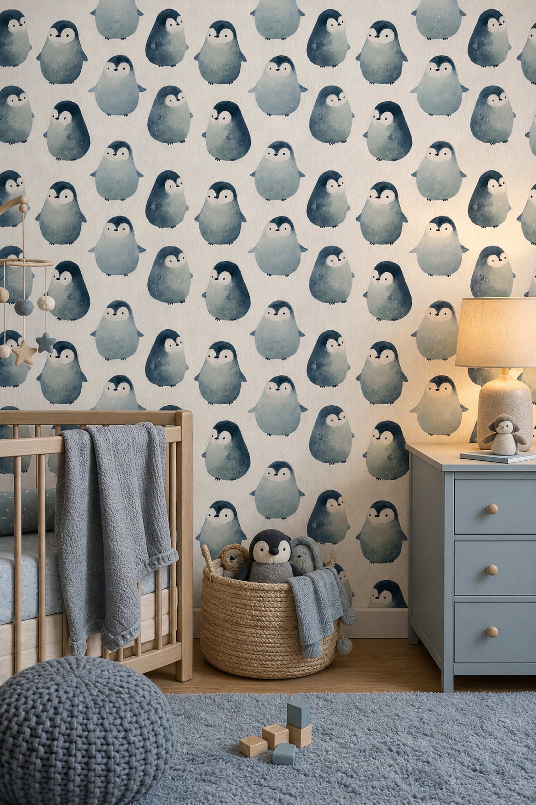 Watercolor Penguins Wallpaper Animal Pattern Removable Cute Nursery Wall Double Roll