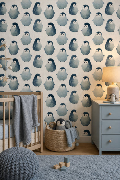Watercolor Penguins Wallpaper Animal Pattern Removable Cute Nursery Wall Double Roll