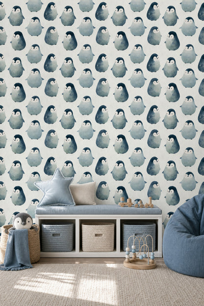 Watercolor Penguins Wallpaper Animal Pattern Removable Cute Nursery Wall Double Roll
