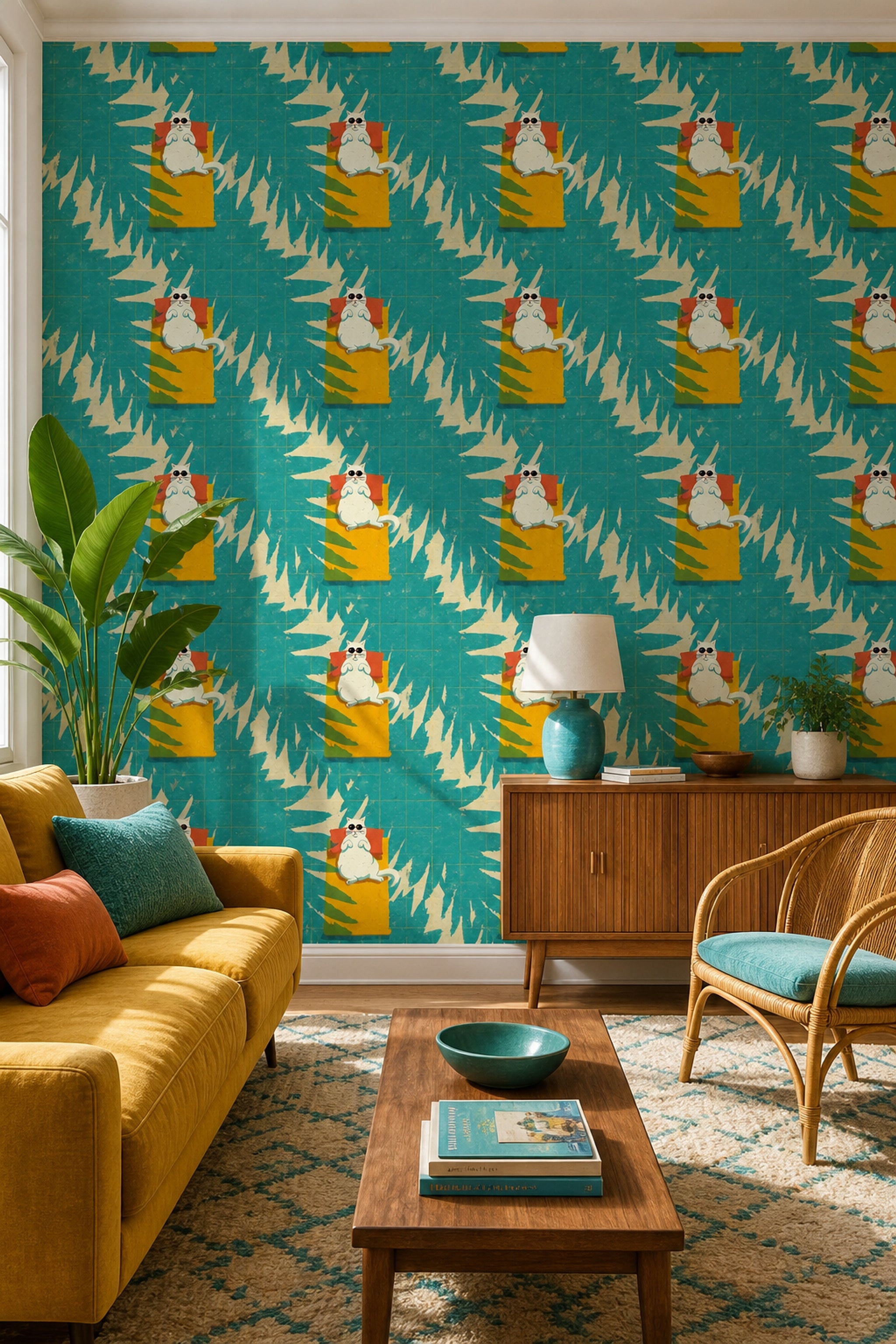 Muted Green Wallpaper Mid Century Modern Removable Wall Decor