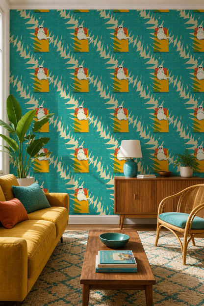 Muted Green Wallpaper Mid Century Modern Removable Wall Decor