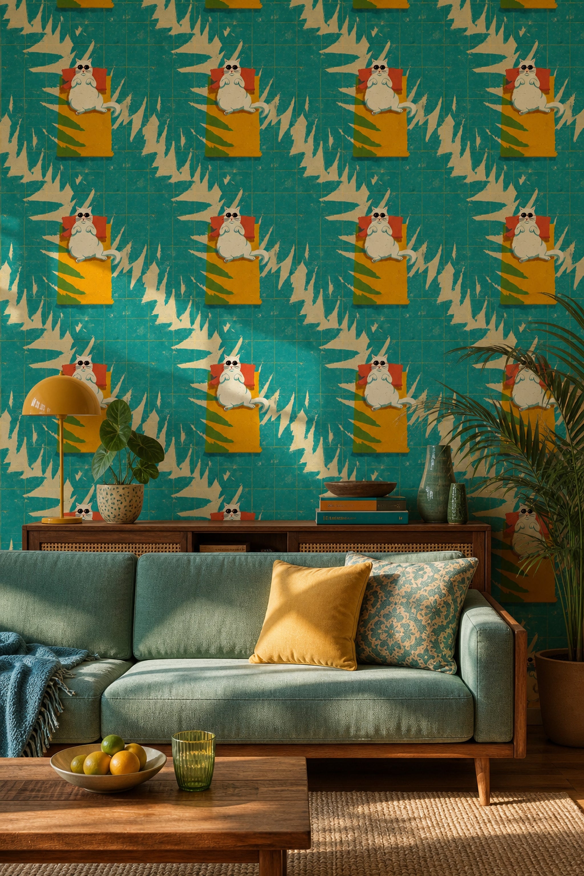 Muted Green Wallpaper Mid Century Modern Removable Wall Decor