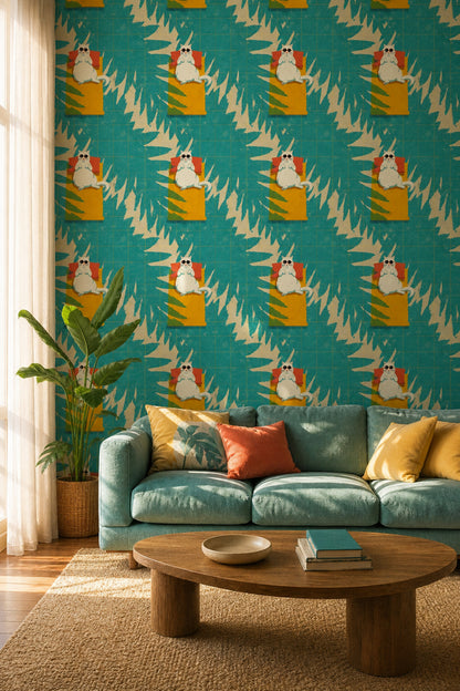 Muted Green Wallpaper Mid Century Modern Removable Wall Decor