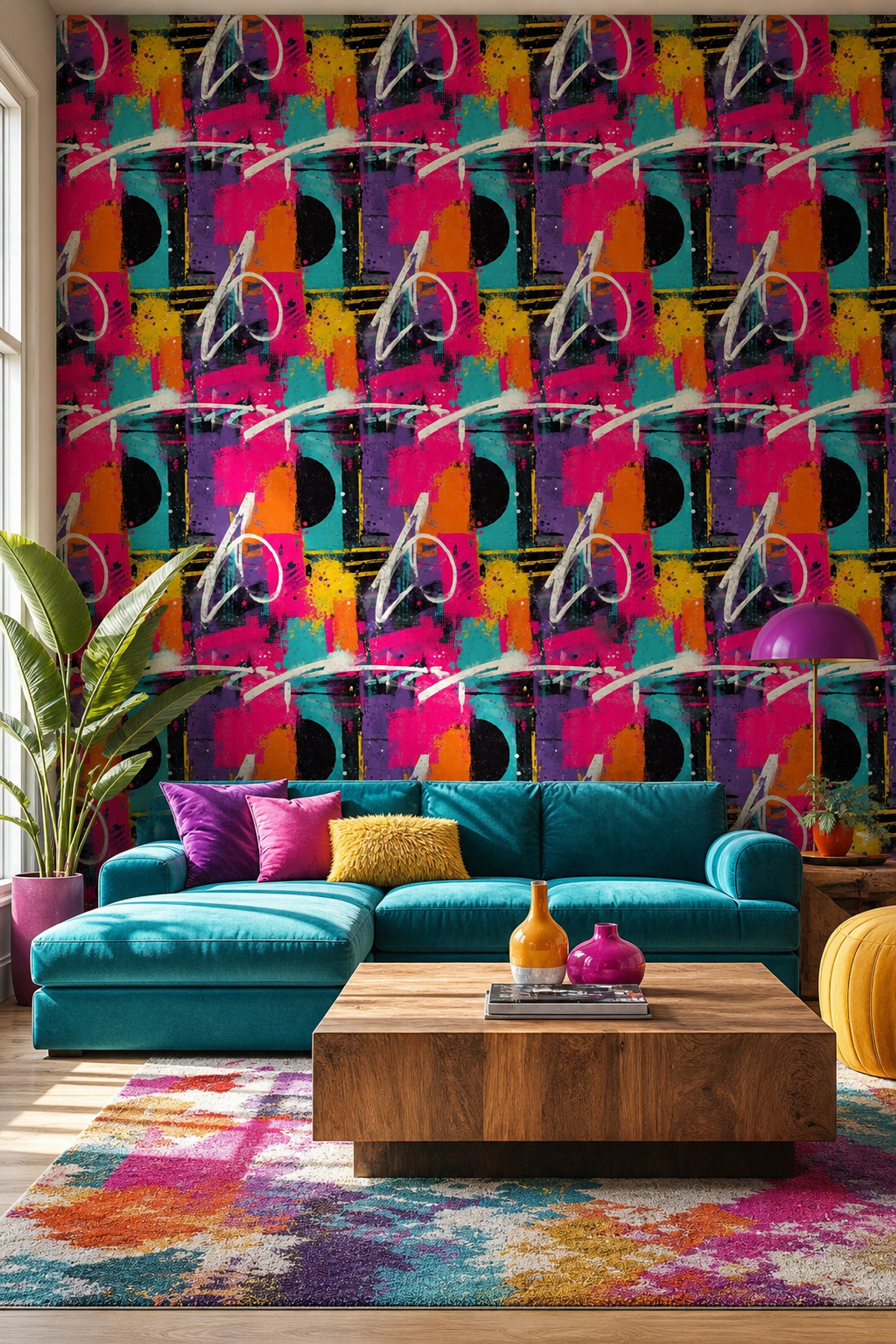 Pink Graffiti Wallpaper Grunge Texture Removable Mid Century Modern Wall Double Roll