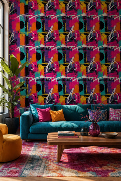 Pink Graffiti Wallpaper Grunge Texture Removable Mid Century Modern Wall Double Roll
