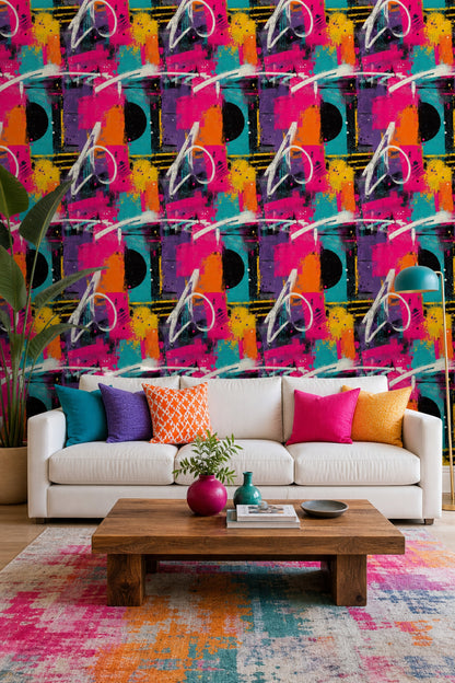 Pink Graffiti Wallpaper Grunge Texture Removable Mid Century Modern Wall Double Roll