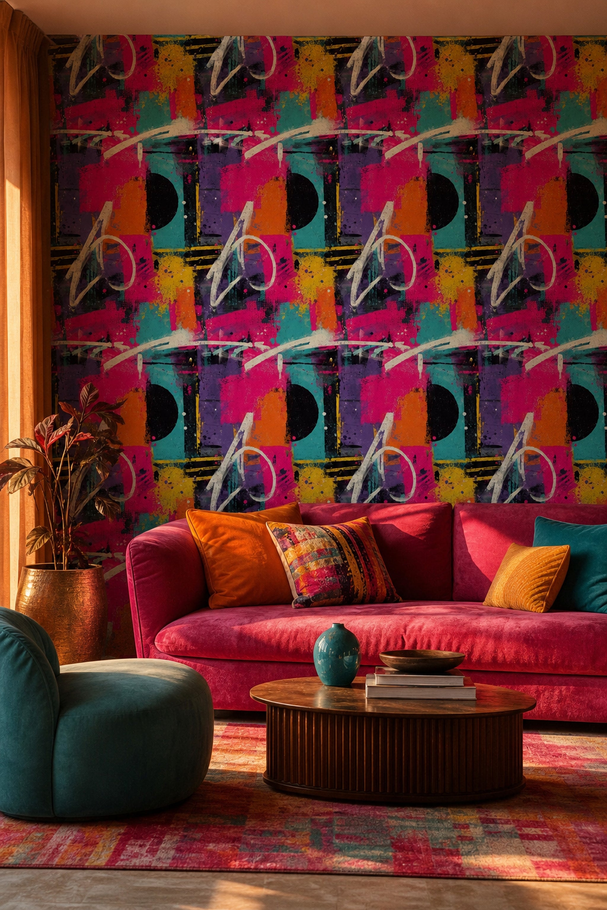 Pink Graffiti Wallpaper Grunge Texture Removable Mid Century Modern Wall Double Roll