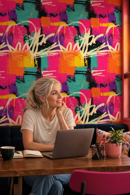 Graffiti Wallpaper Street Art Neon Pink Removable Wall Decor