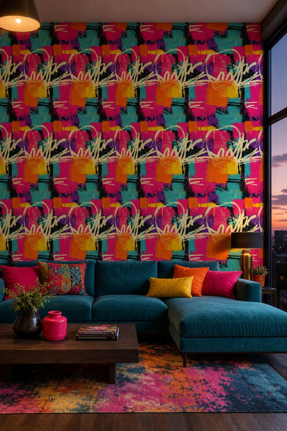 Graffiti Wallpaper Street Art Neon Pink Removable Wall Decor