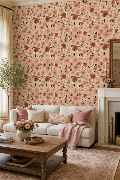 Wildflowers Wallpaper Floral Blush Pink Decorative Mural