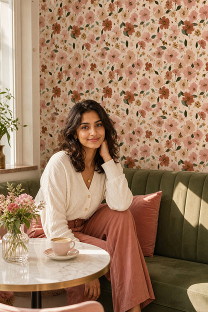 Wildflowers Wallpaper Floral Blush Pink Decorative Mural