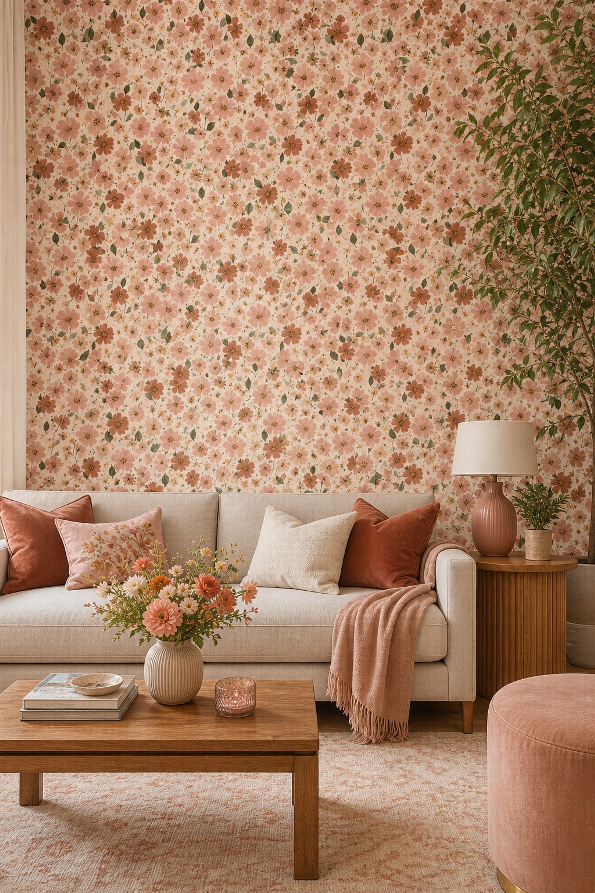 Wildflowers Wallpaper Floral Blush Pink Decorative Mural