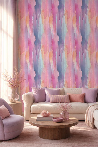 Abstract Watercolor Wallpaper Pink Ombre Pastel Wash Decorative Mural