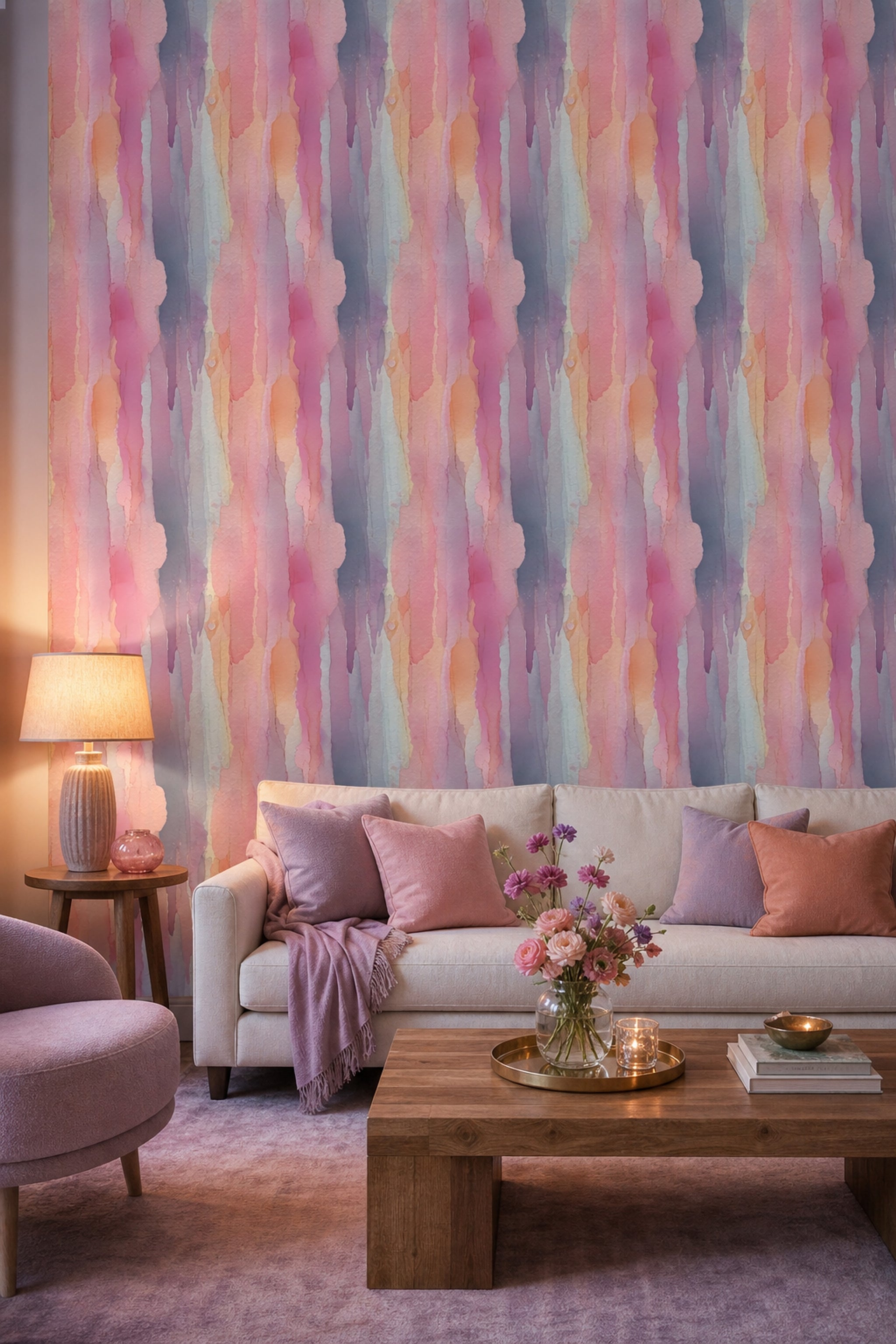 Abstract Watercolor Wallpaper Pink Ombre Pastel Wash Decorative Mural