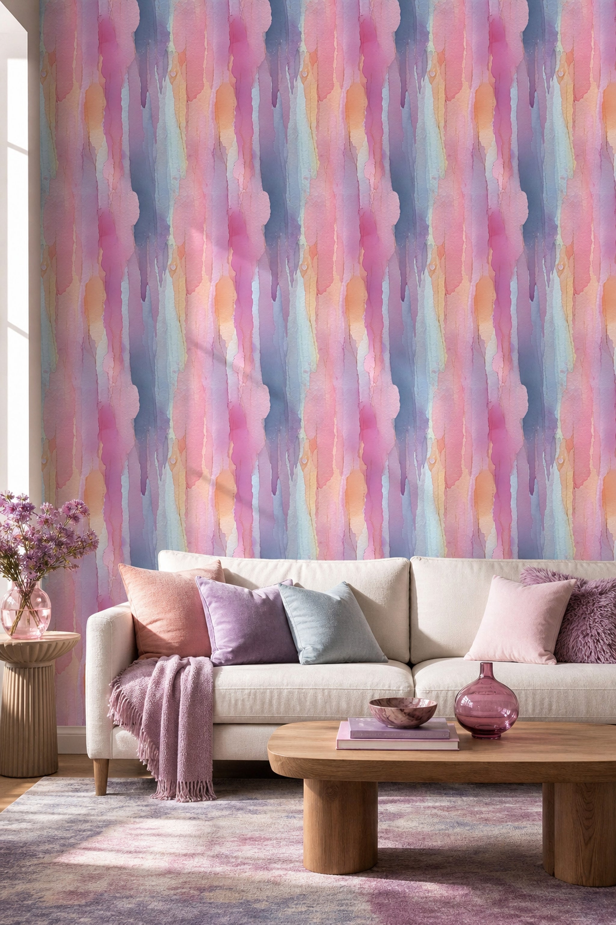 Abstract Watercolor Wallpaper Pink Ombre Pastel Wash Decorative Mural