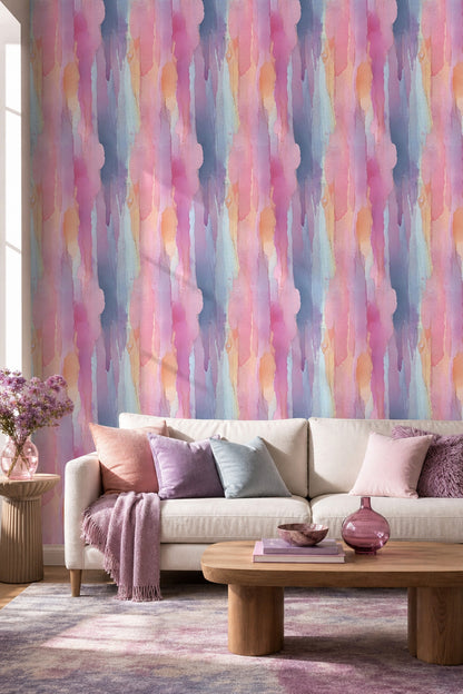 Abstract Watercolor Wallpaper Pink Ombre Pastel Wash Decorative Mural