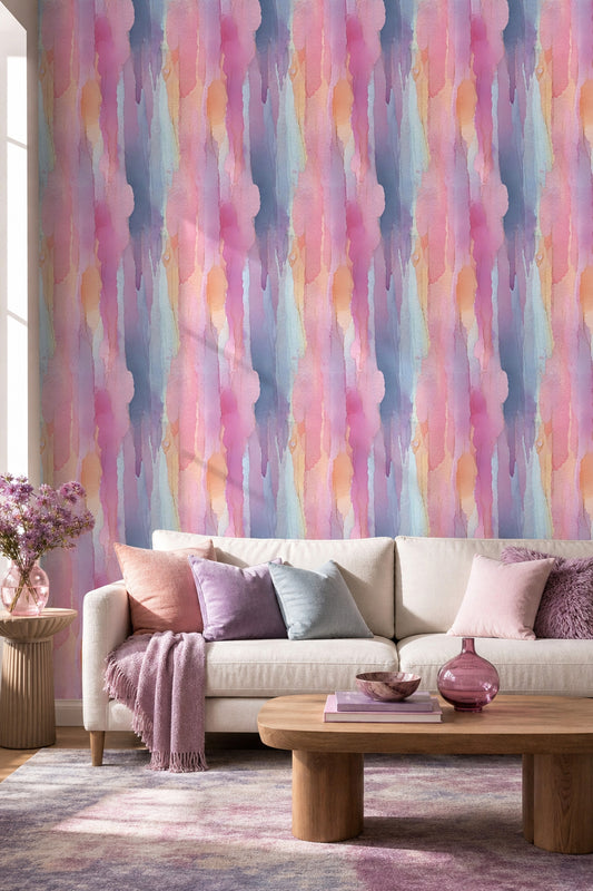 Abstract Watercolor Wallpaper Pink Ombre Pastel Wash Decorative Mural