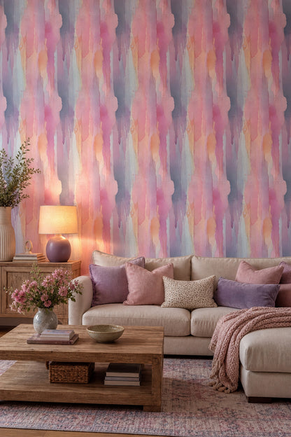 Abstract Watercolor Wallpaper Pink Ombre Pastel Wash Decorative Mural