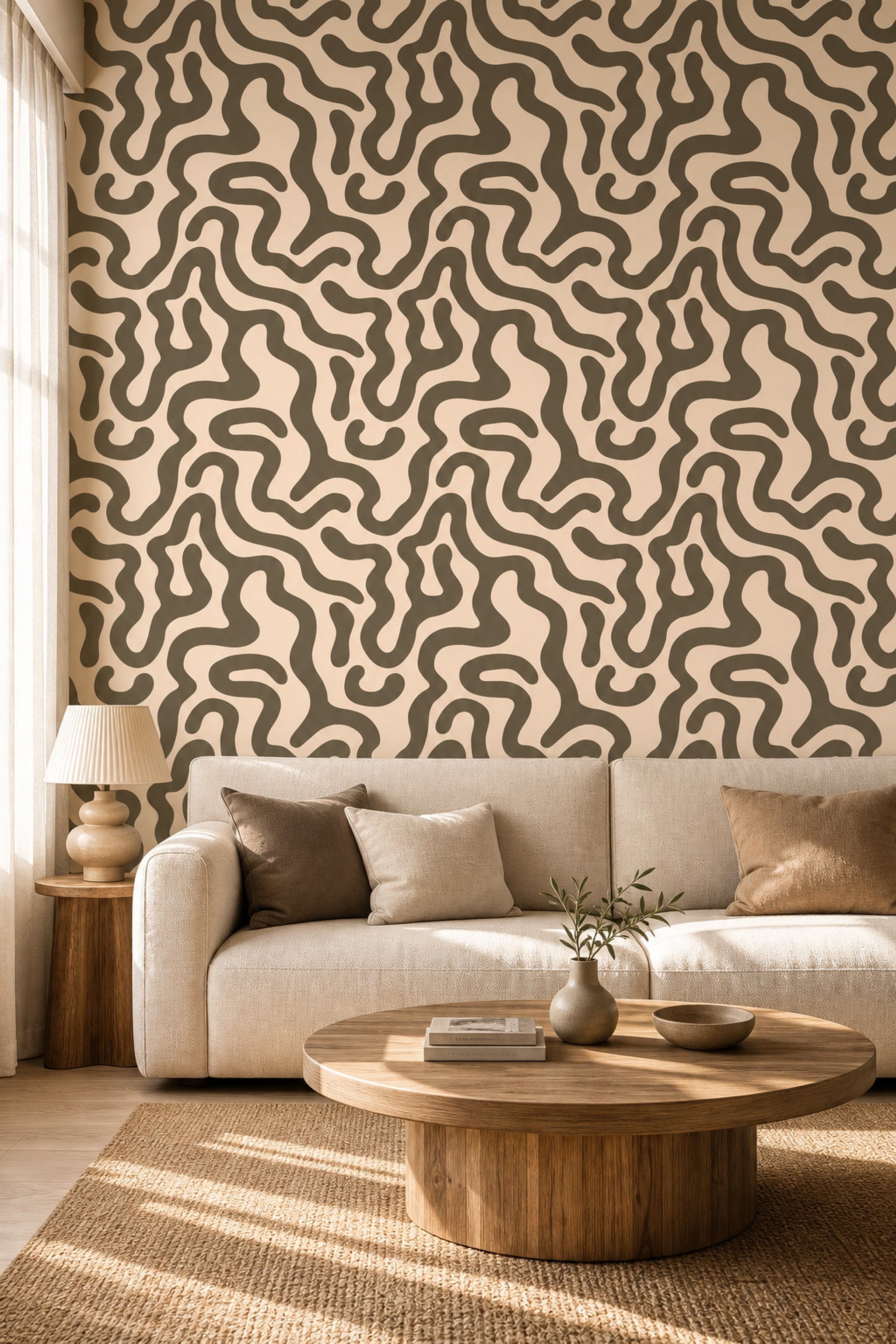 Abstract Wallpaper Organic Wavy Lines Biomorphic Shapes Decorative Mural