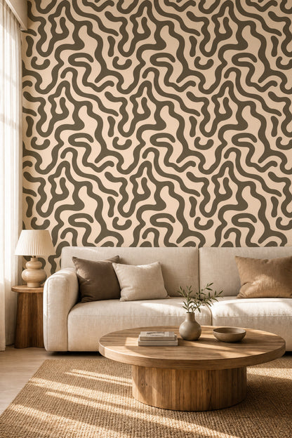 Abstract Wallpaper Organic Wavy Lines Biomorphic Shapes Decorative Mural