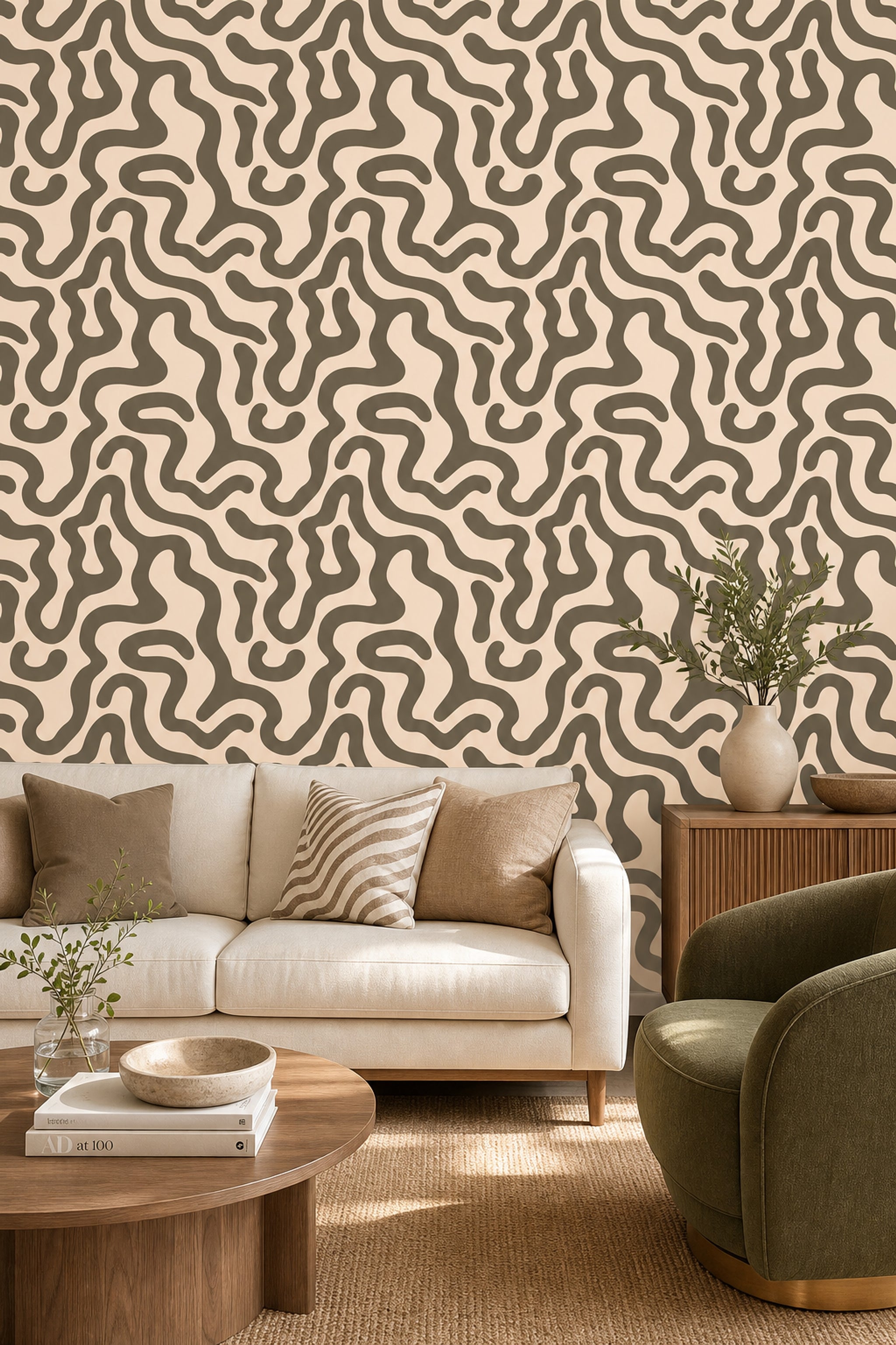 Abstract Wallpaper Organic Wavy Lines Biomorphic Shapes Decorative Mural