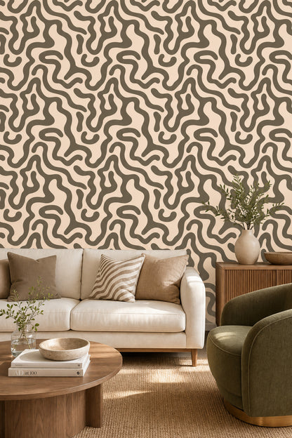 Abstract Wallpaper Organic Wavy Lines Biomorphic Shapes Decorative Mural