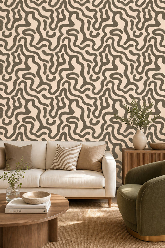 Abstract Wallpaper Organic Wavy Lines Biomorphic Shapes Decorative Mural