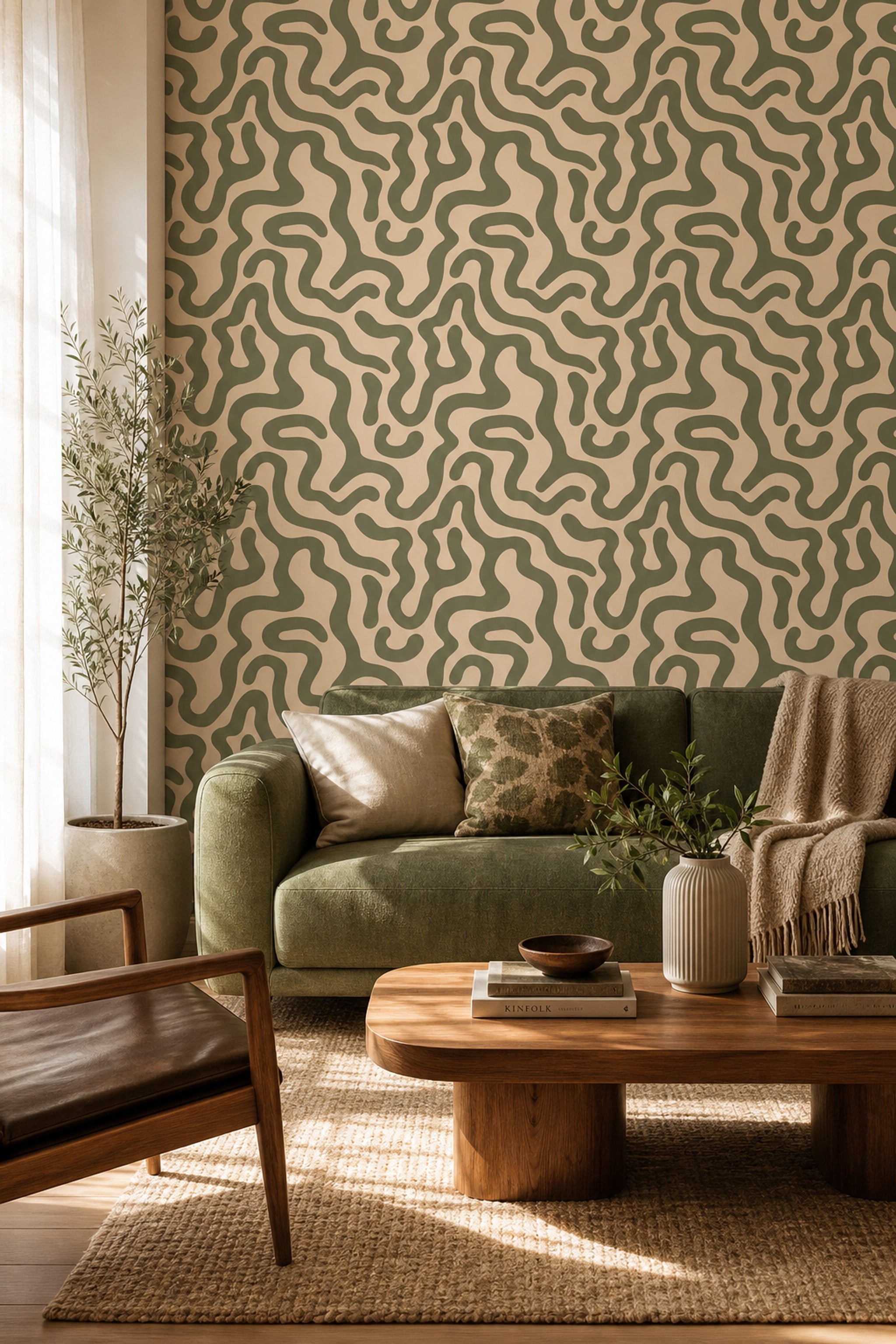 Organic Shapes Wallpaper Wavy Lines Removable Biomorphic Wall Double Roll