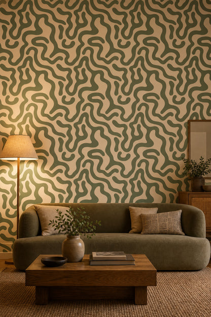 Organic Shapes Wallpaper Wavy Lines Removable Biomorphic Wall Double Roll