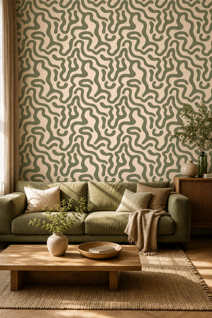 Organic Shapes Wallpaper Wavy Lines Removable Biomorphic Wall Double Roll