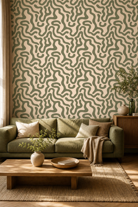 Organic Shapes Wallpaper Wavy Lines Removable Biomorphic Wall Double Roll