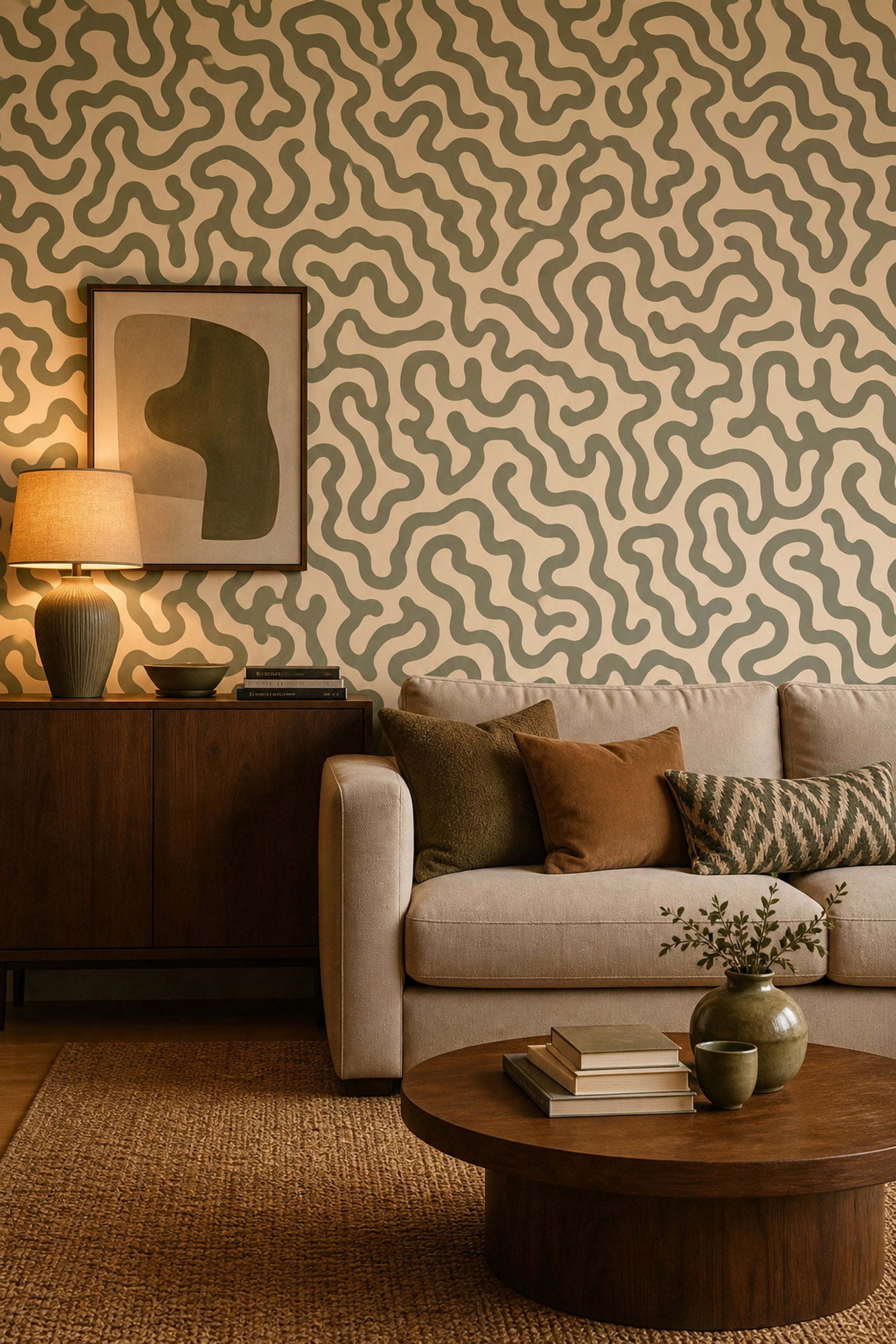 Organic Shapes Wallpaper Wavy Lines Removable Biomorphic Wall Double Roll