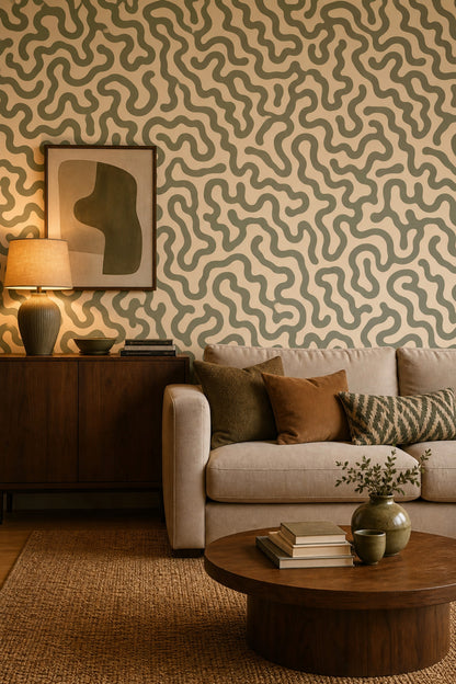 Organic Shapes Wallpaper Wavy Lines Removable Biomorphic Wall Double Roll
