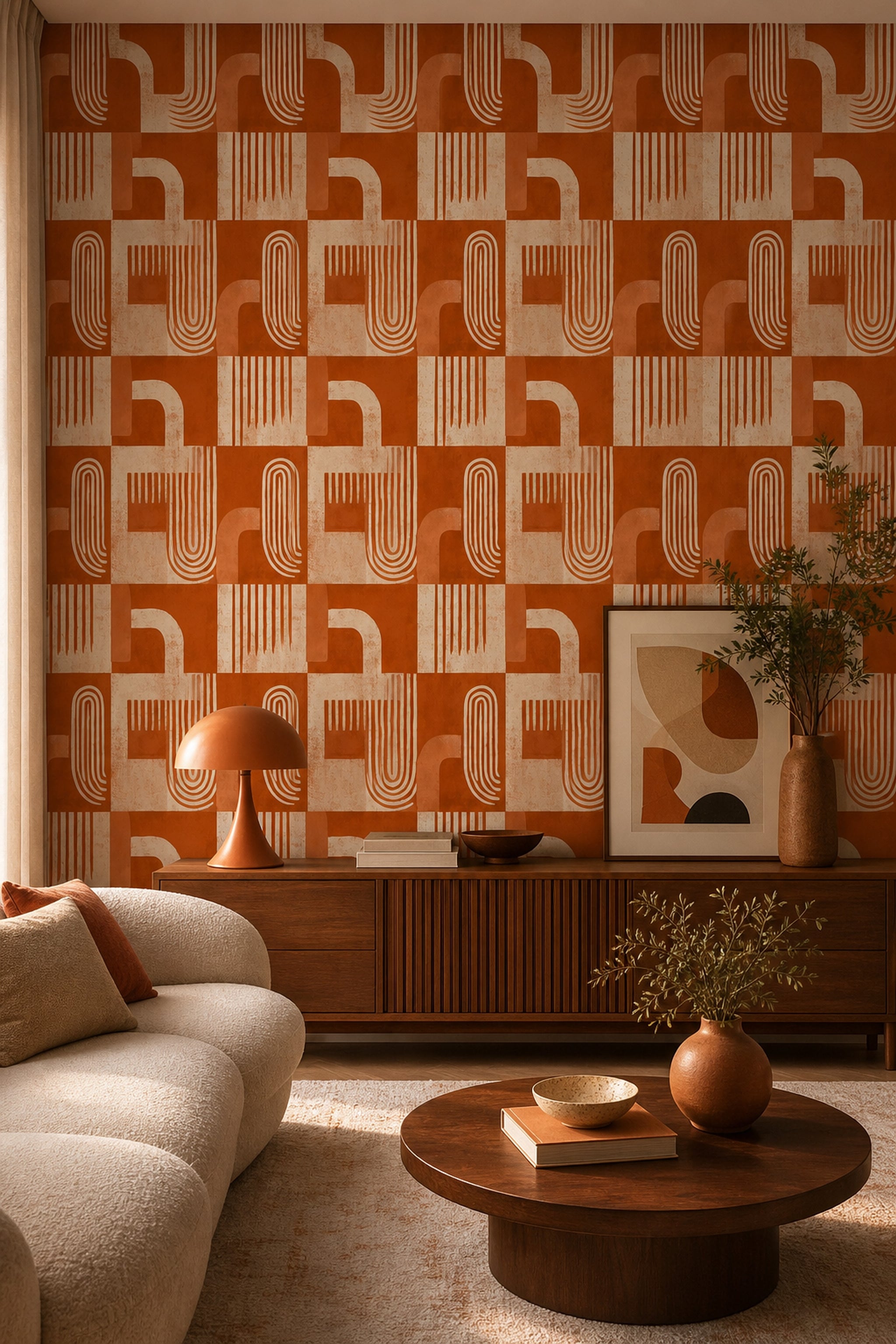 Mid Century Modern Wallpaper Geometric Removable Abstract Wall Double Roll