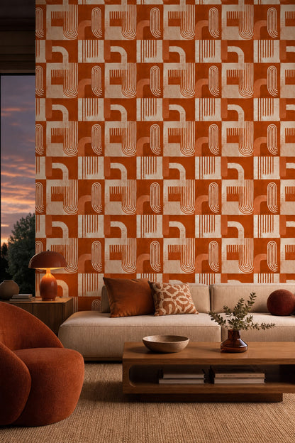 Mid Century Modern Wallpaper Geometric Removable Abstract Wall Double Roll
