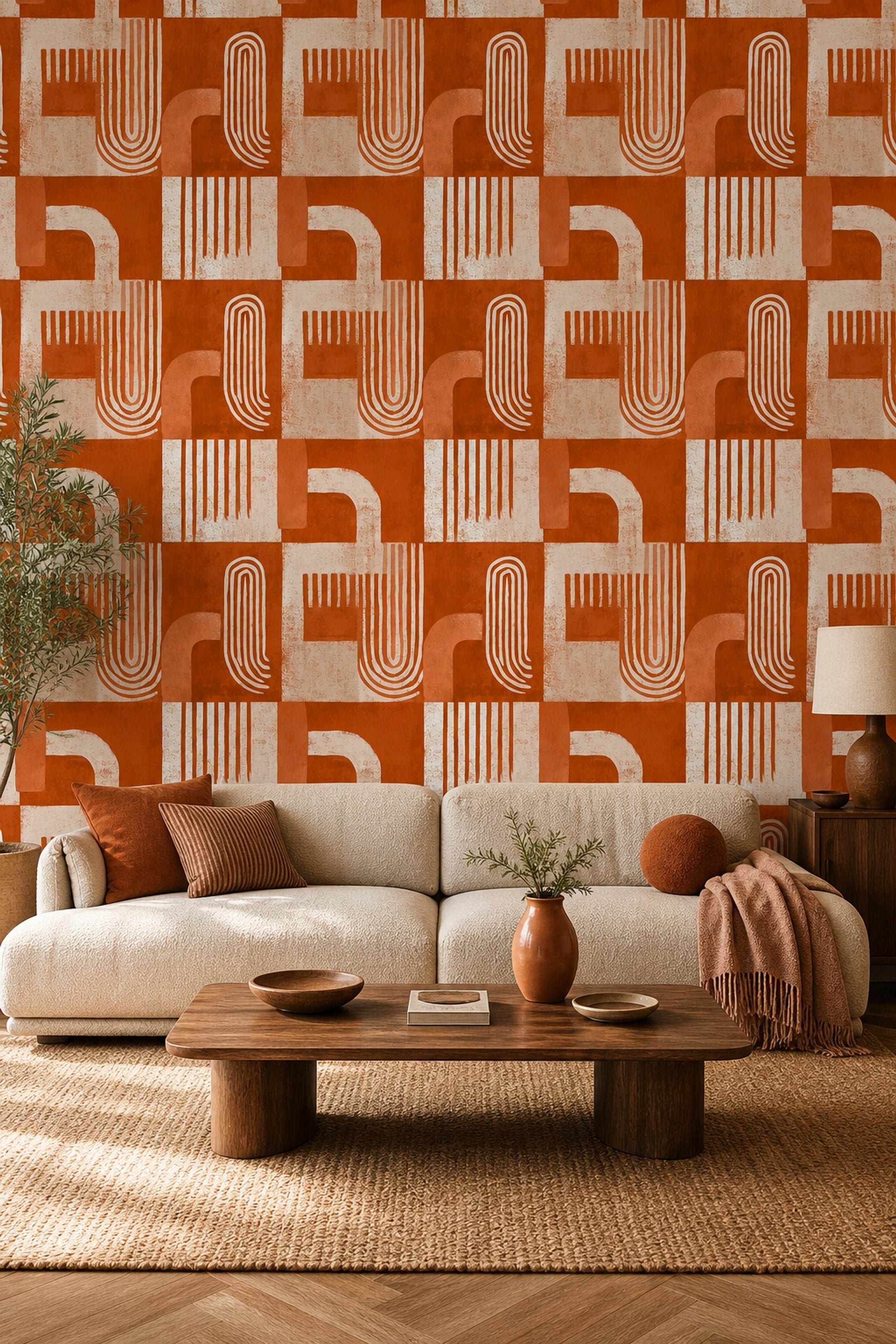 Mid Century Modern Wallpaper Geometric Removable Abstract Wall Double Roll