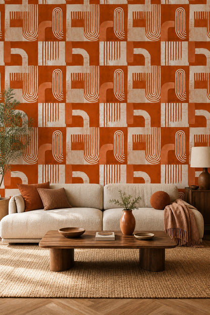 Mid Century Modern Wallpaper Geometric Removable Abstract Wall Double Roll