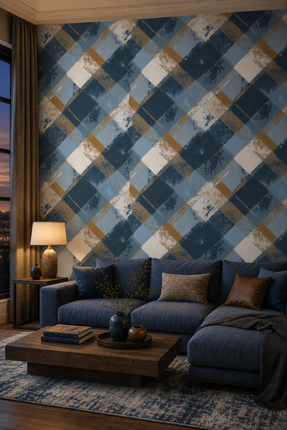 Abstract Geometric Wallpaper Overlapping Squares Distressed Texture Decorative Mural