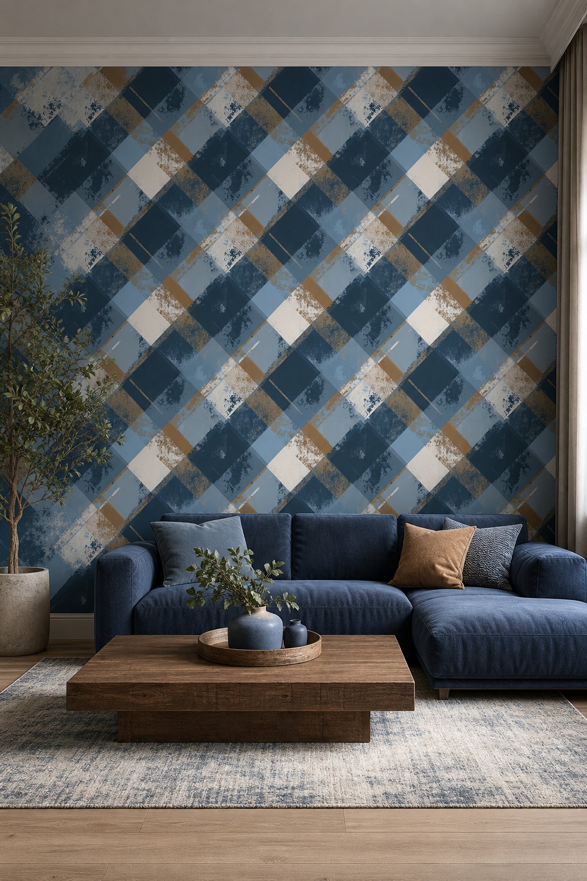 Abstract Geometric Wallpaper Overlapping Squares Distressed Texture Decorative Mural