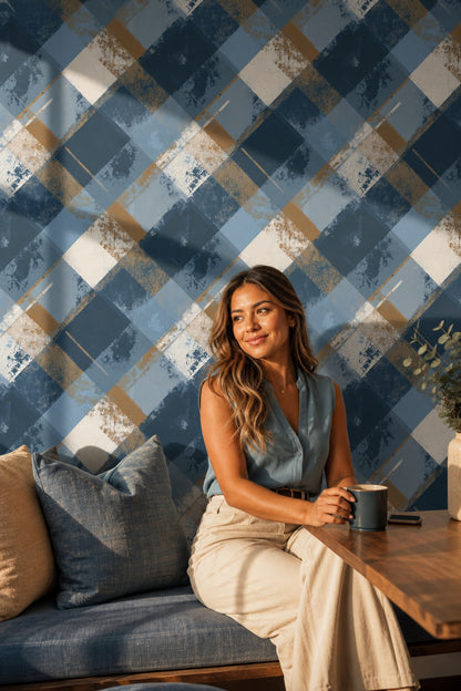 Abstract Geometric Wallpaper Overlapping Squares Distressed Texture Decorative Mural