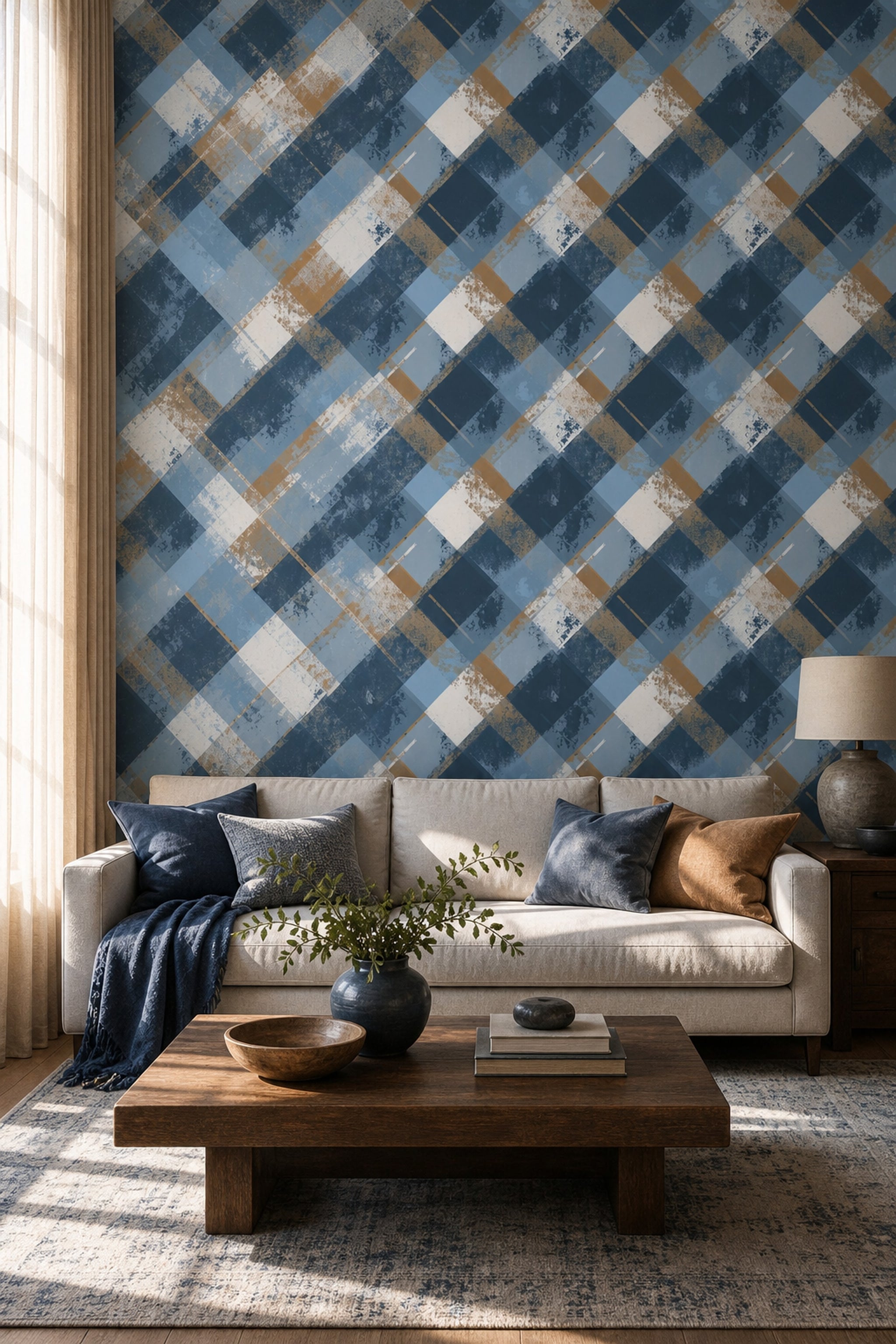 Abstract Geometric Wallpaper Overlapping Squares Distressed Texture Decorative Mural